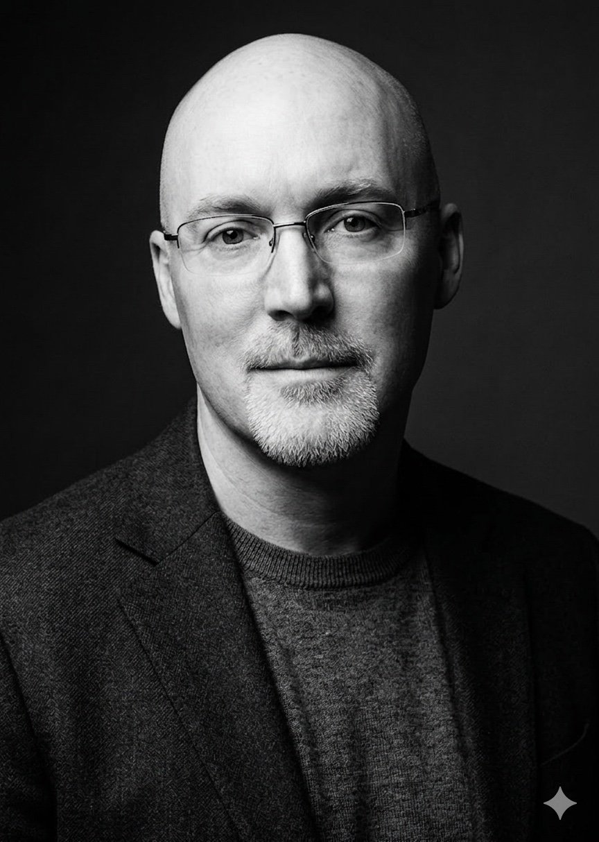 Black-and-white portrait of Brad Houser