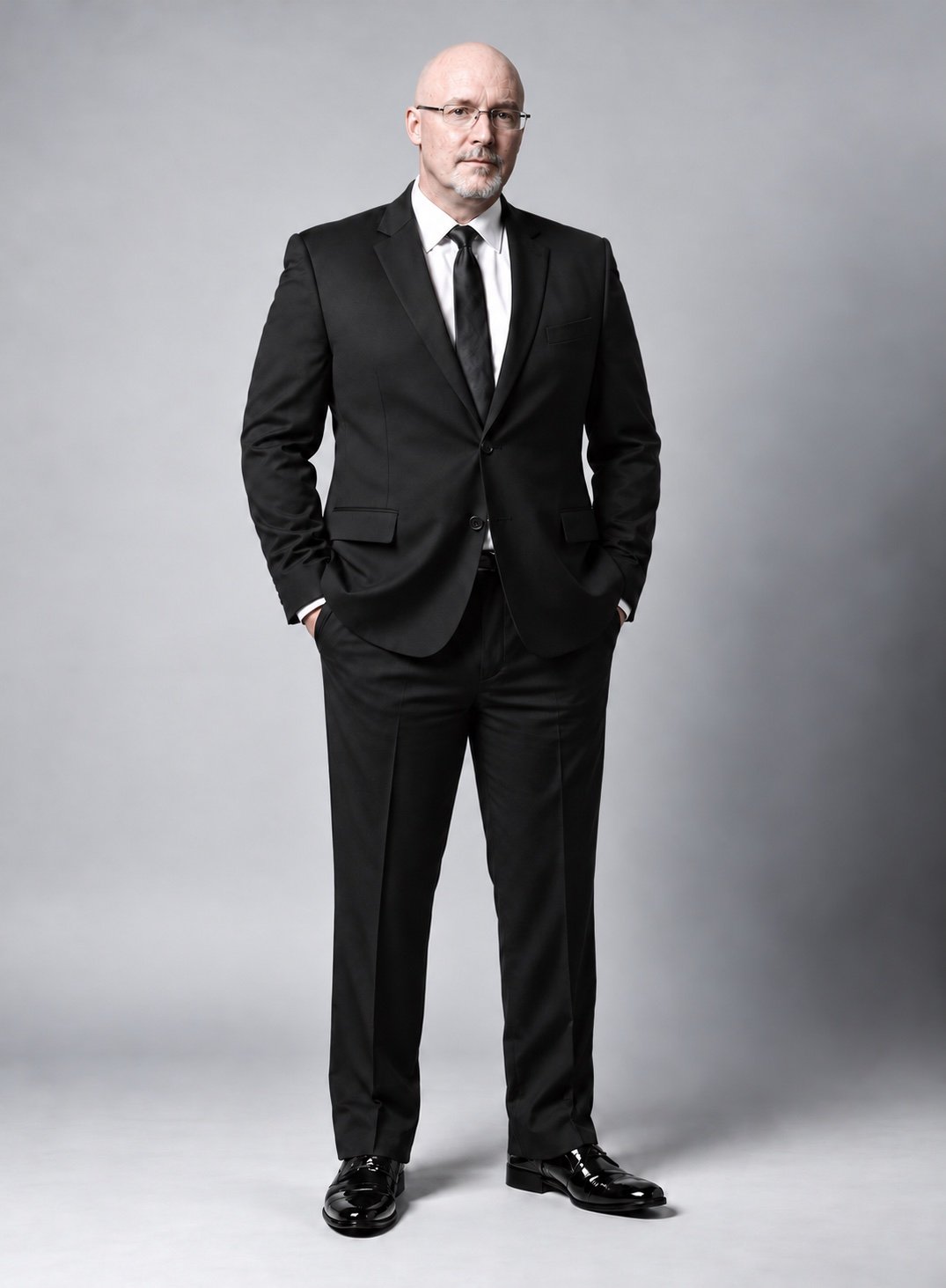 Brad Houser standing in a tailored black suit